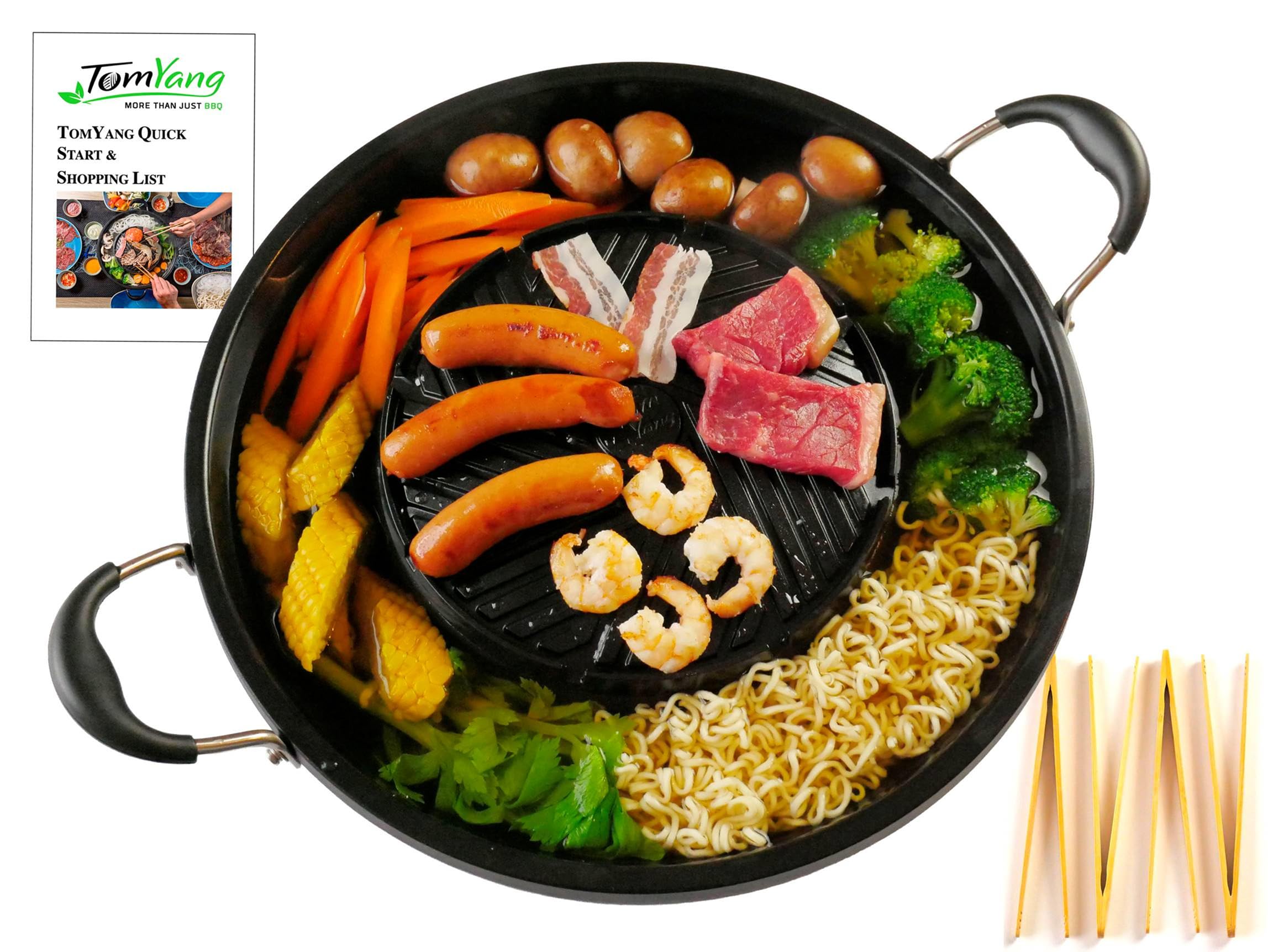 TomYang BBQ Camping Pan - The Original Thai Grill & Hot Pot, Korean BBQ Grill, Mookata Thai Hot Pot