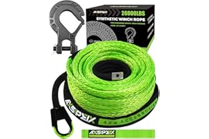 AXSIPEIX Synthetic Winch Rope Kit, 3/8" x 92ft 26000LBS Green Winch Cable with Protective Sleeve, Forged Winch Hook and Safety Pull Strap 4WD Off Road Vehicle SUV Truck (Green)