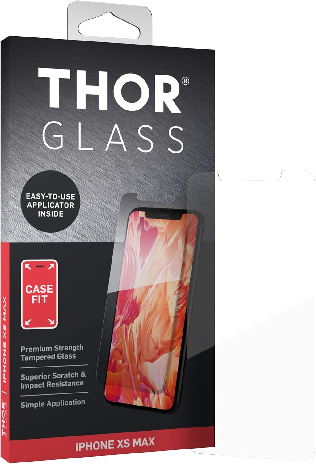 Thor Premium Case Fit Tempered Glass Screen Protector and Applicator Compatible with iPhone XS Max - Clear
