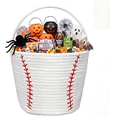 Halloween Baseball Basket Trick or Treat, Boo Gifts Basket | Halloween Gift Basket,Sports Themed Storage for Organizing, Woven Rope Construction, Handles for Easy Carry