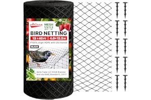 ATICCA Heavy Duty Bird Netting for Garden Protection & Fruit Trees, 13x40 Ft with 10 Stakes – Black Anti-Bird Net for Poultry, Deer, & Squirrel Protection, Durable Nylon Mesh for Garden and Yard Use