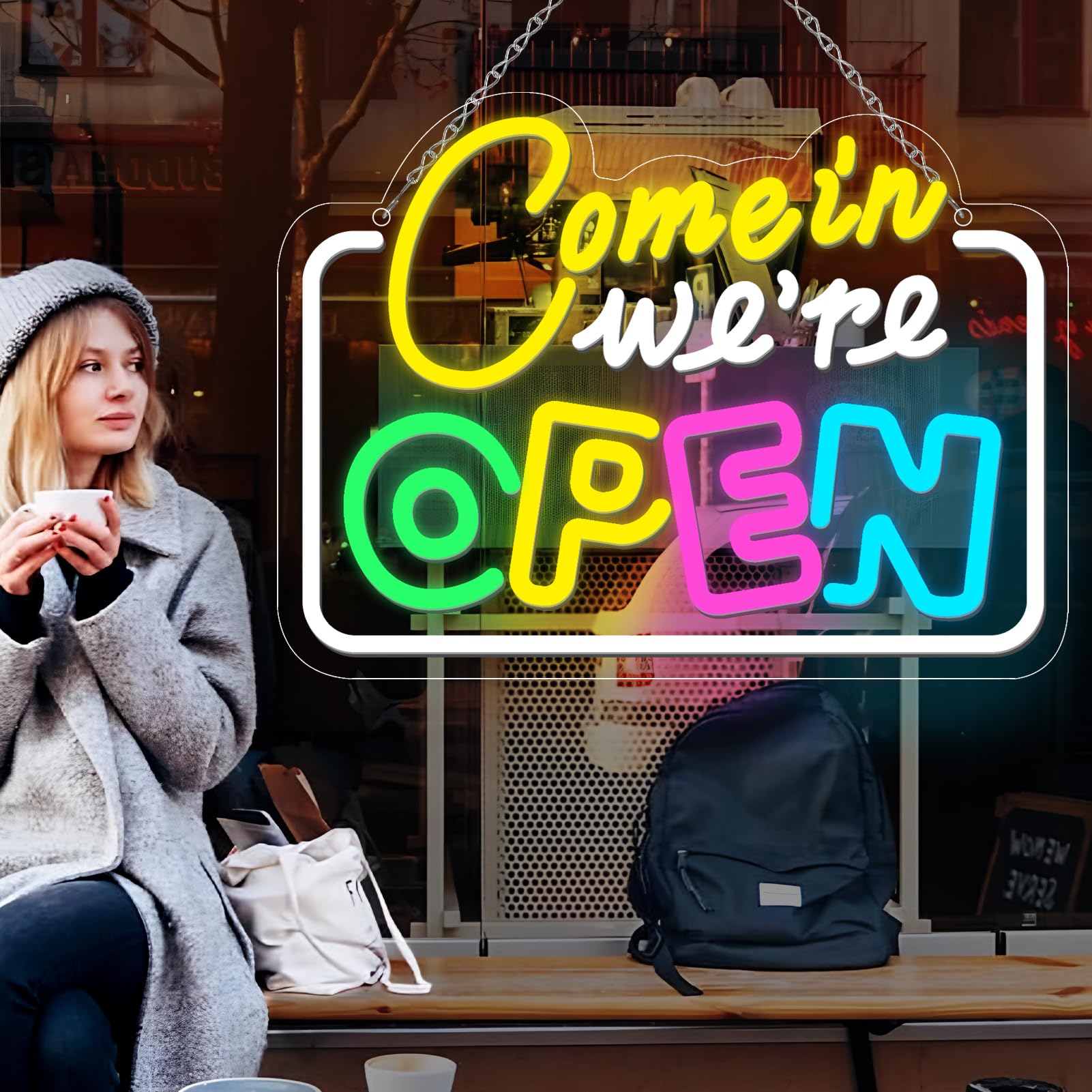 Photo 1 of inShareplus Super Bright Open Signs for Business Window, 16.9"x 12.6" Come in We're Open Sign, LED Neon Open Sign for Stores, Restaurants, Retail Shops Wall