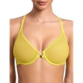 Deyllo Women's Front Closure Sexy See-Through Underwire Bra Sheer Unlined Racerback Bra for Everyday(Noir Black,32B)