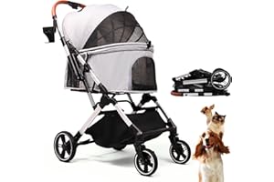 BICYSTAR Pet Stroller for Small Medium Dogs Cats Up to 45 lbs, Travel Lite Collapsible, All Terrain 4 Wheels for Jogging, Running, Grey