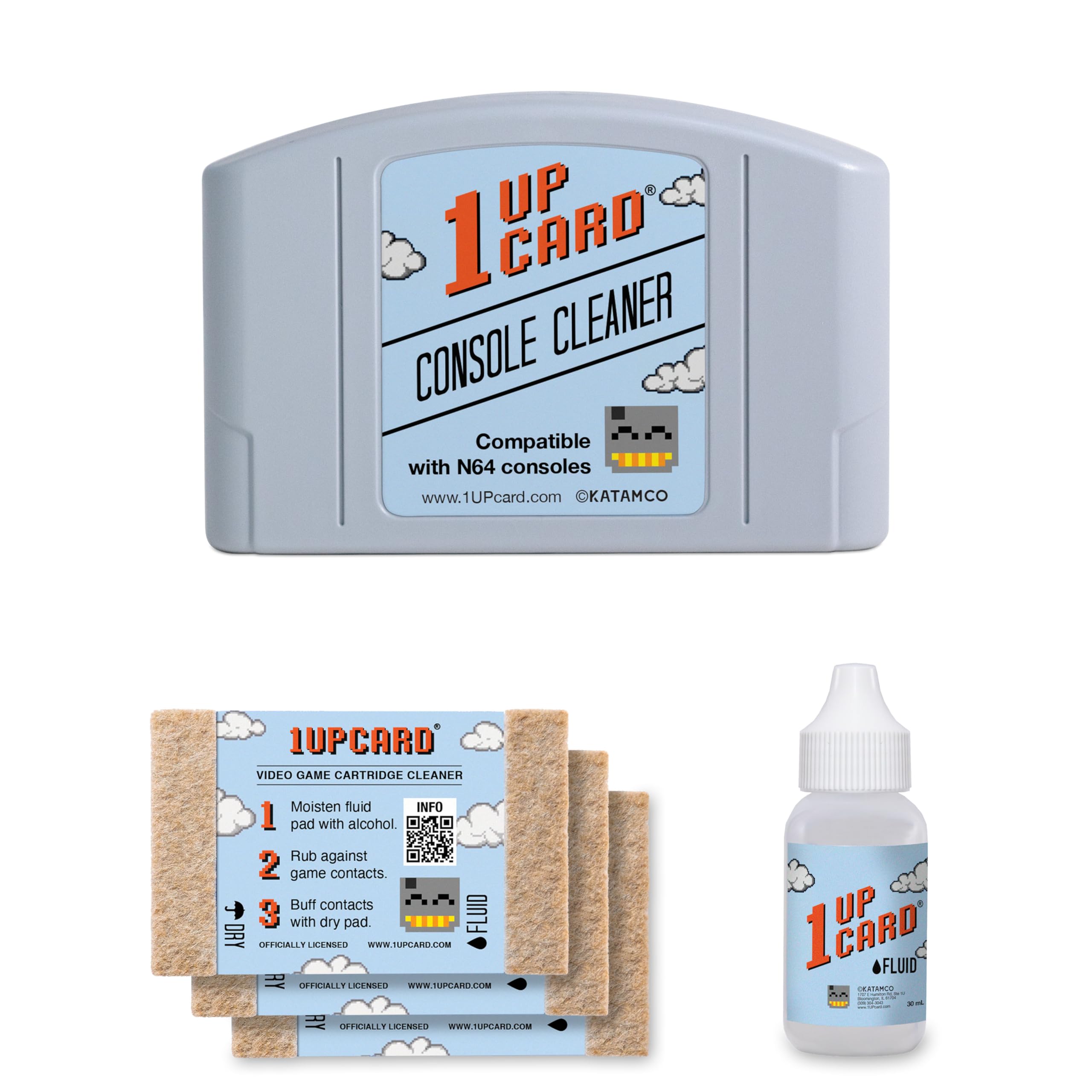 1UPcard Cleaning Kit Compatible With N64 (Nintendo 64) Console And Video Game Cartridges