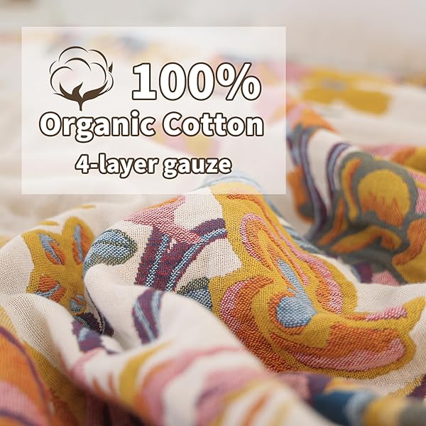 BOHO COTTON THROW BLANKET – LARGE SOFT ALL-SEASON BLANKET, LIGHTWEIGHT BLANKET WITH RUSTIC FLORAL DESIGN FOR BED AND COUCH, SUITABLE FOR LIVING ROOM AND FARMHOUSE DECOR