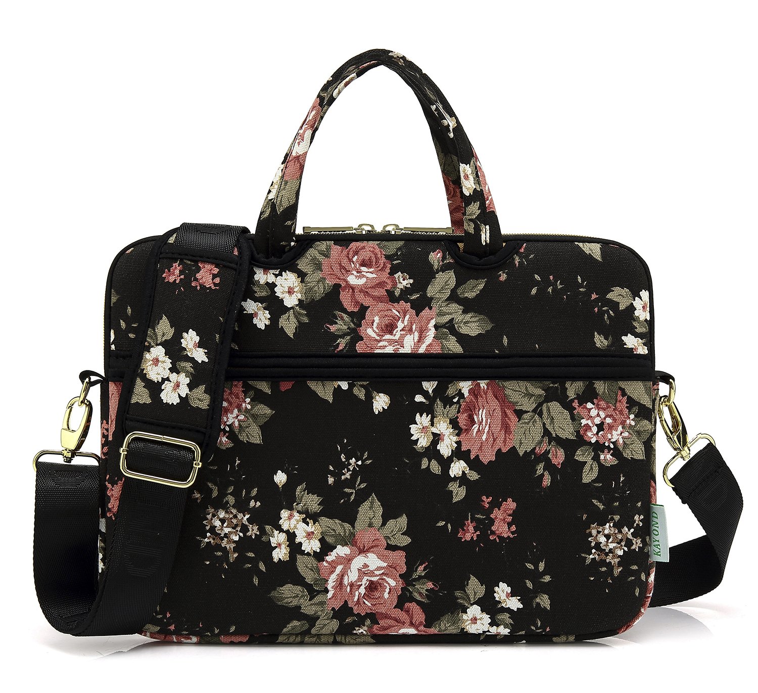 kayond Black Chinese Rose Patten Canvas Laptop Shoulder Messenger Bag Case Sleeve for 13.3 Inch Laptop and Macbook Air Pro 13/ Pro14 (13-13.3 inch, Black Chinese Rose) — image 1