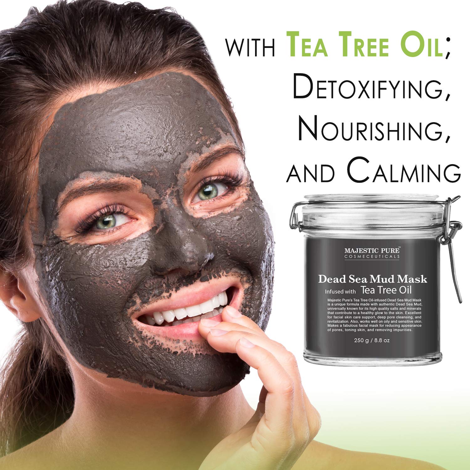 MAJESTIC PURE Dead Sea Mud Mask Infused With Tea Tree Oil - Supports Acne Prone and Oily Skin, for Women and Men - Fights Whitehead and Blackhead - Helps Reduce the Appearances of Scars - 8.8 oz : Beauty