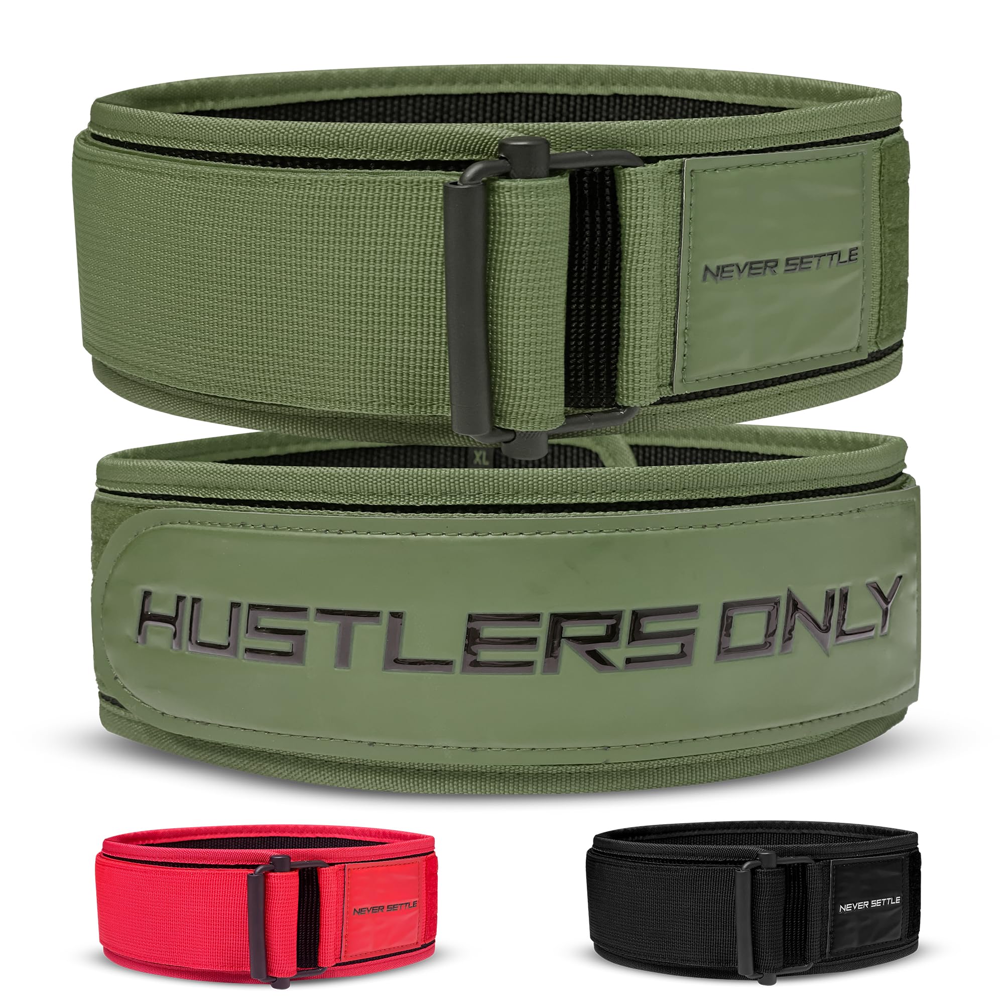 Hustlers only Weight Lifting Belt with Quick Locking for Bodybuilding, Powerlifting, Cross Training and Deadlift Back Support Bellt with adjustabale Metal Buckel for Men and Women (Green, S)