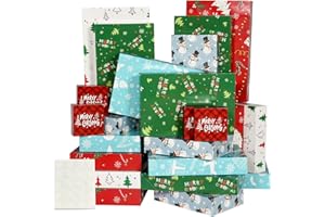 joyhalo 24 Pack Christmas Gift Wrap Boxes Bulk with Lids for Wrapping Extra Large Clothes, Assorted size for Shirts, Robes, Coats, Sweaters and Xmas Holiday Present