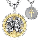 INFUSEU Mythology Pendant Necklaces for Men, Viking Norse Mjolnir Egyptian Anubis Ankh, 22-24 Inch Chain