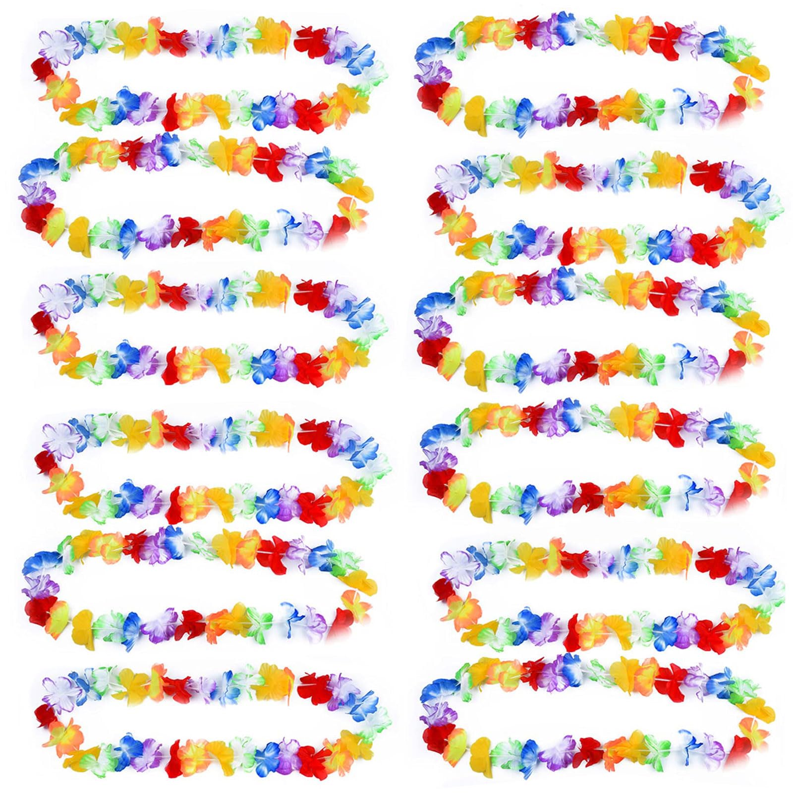 12 Pcs Lei Garlands for Hawaiian Party - Luau Aloha Flower Decorations and Beach Pool Accessories for Fancy Dress, Adults & Kids