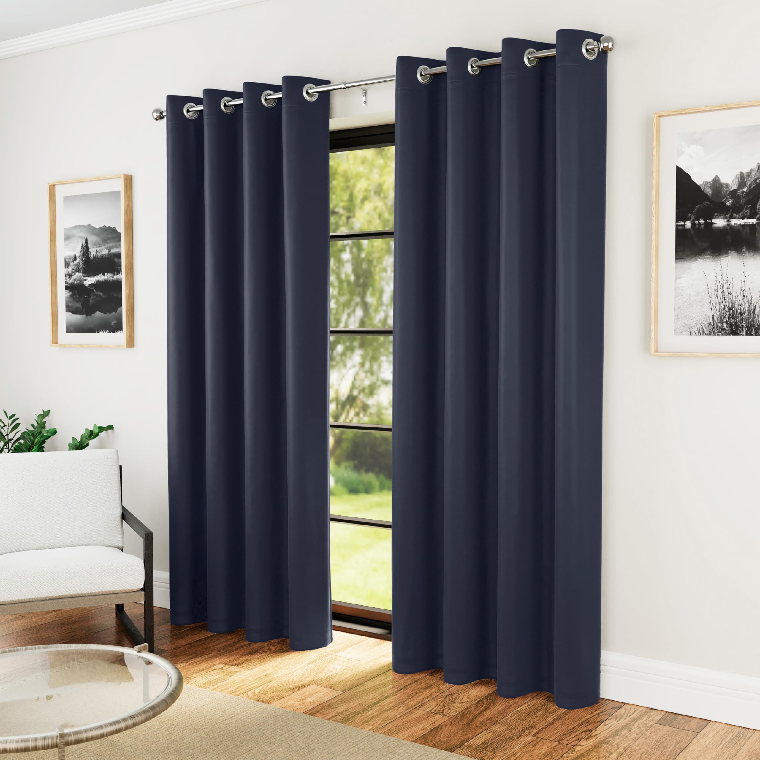 Enhanced Living Nightfall Eyelet Blackout Curtains - Thermal Navy Blue Curtains for Bedroom - 66x72 inch (168x183 cm) - 230gsm, Supersoft, Energy Saving & Noise Reducing - 2 x Curtain Panels