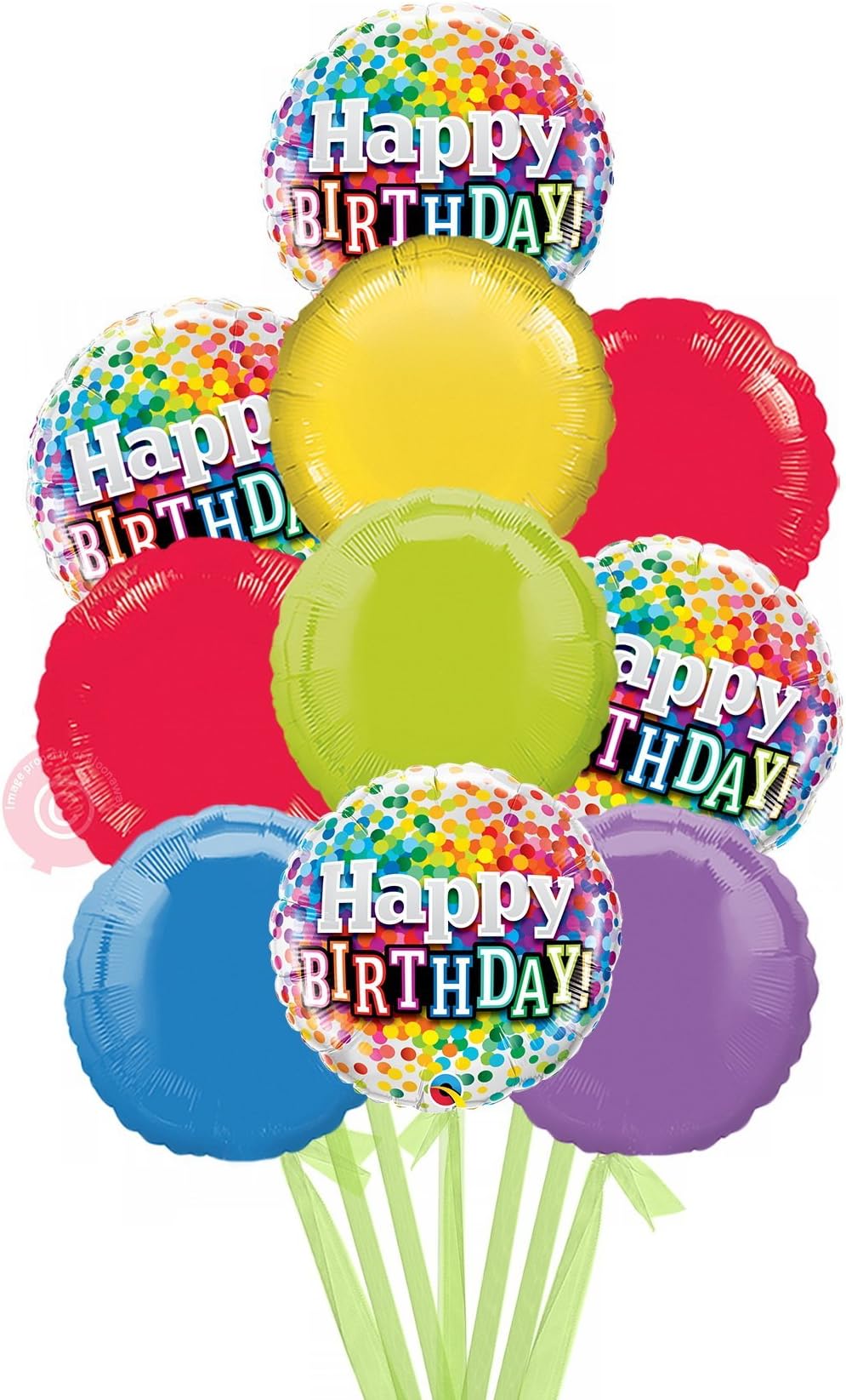 Happy Birthday Rainbow Confetti - Inflated Birthday Helium Balloon Delivered in a Box - Biggest Bouquet - 10 Balloons - Bloonaway