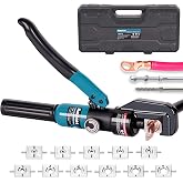 Hydraulic Crimping Tool, Battery Cable Crimper 12AWG&ndash;4/0AWG, 11 US Hex Dies, 10-Ton Hydraulic Crimper for Electrical Lugs, Copper &amp; Aluminum Cable with Carrying Case (YQK-0000)