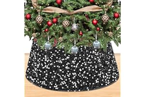 OMKSIH Black Christmas Tree Collar 23.6 Inch Halloween Christmas Tree Skirt Sequin Sparkle Xmas Tree Ring Personalized Christmas Tree Basket Base for Rustic Tree Decorations Round Tree Cover Skirt