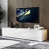 Banzeem Modern TV Stand for 50 60 70 Inch TV, White Entertainment Center TV Console with Big Storage, 60 65 70 Inch Optional Floor/Floating TV Stand, High Gloss Design on The Front