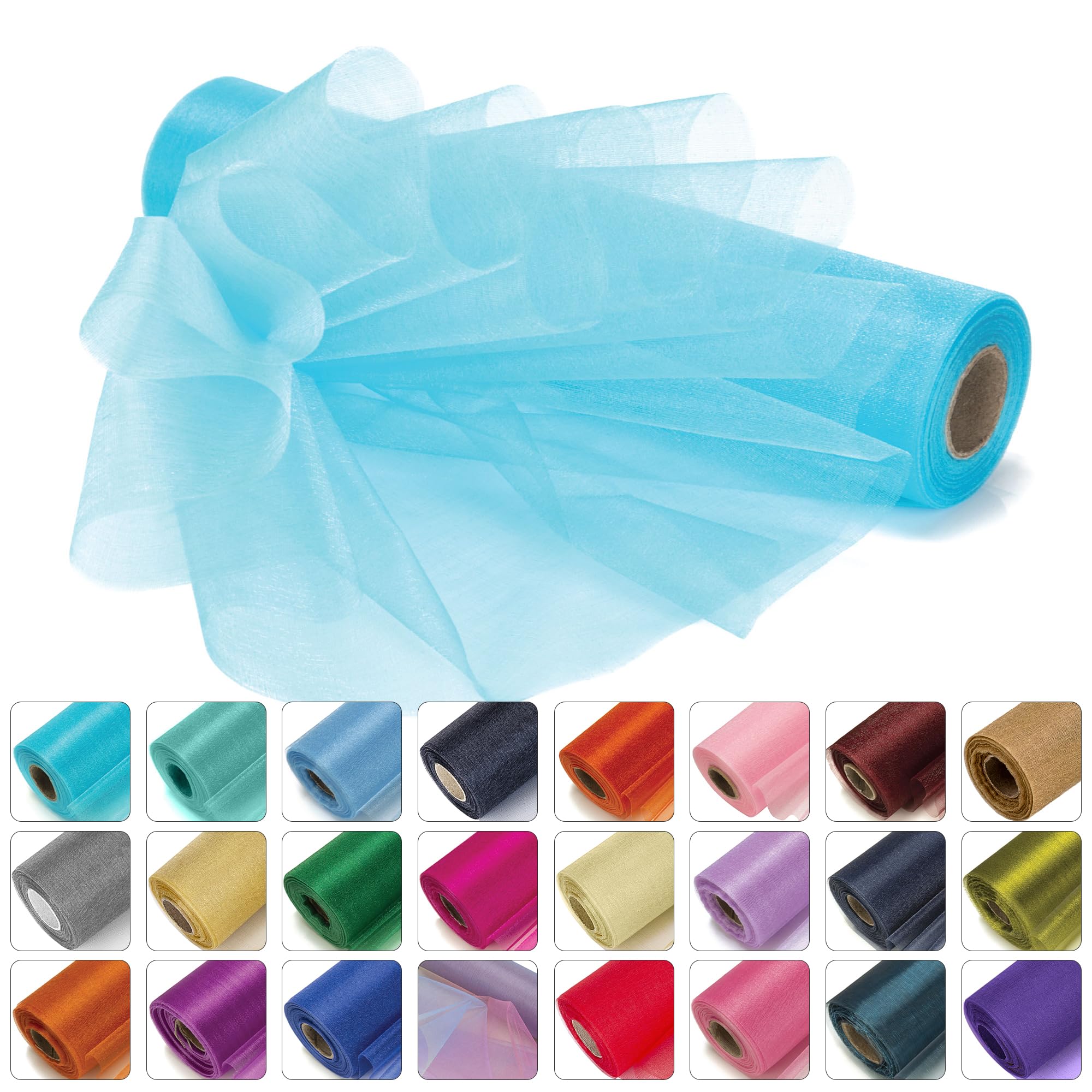 Weddecor 25m x 29cm Snow Sheer Aqua Blue Organza Roll Sash Glitter Fabric for Table Runner Sashes Wedding & Christmas Decoration, Chair Cover Bows, Party Favours, Ribbon Crafting Supplies, 1pc โ image 1