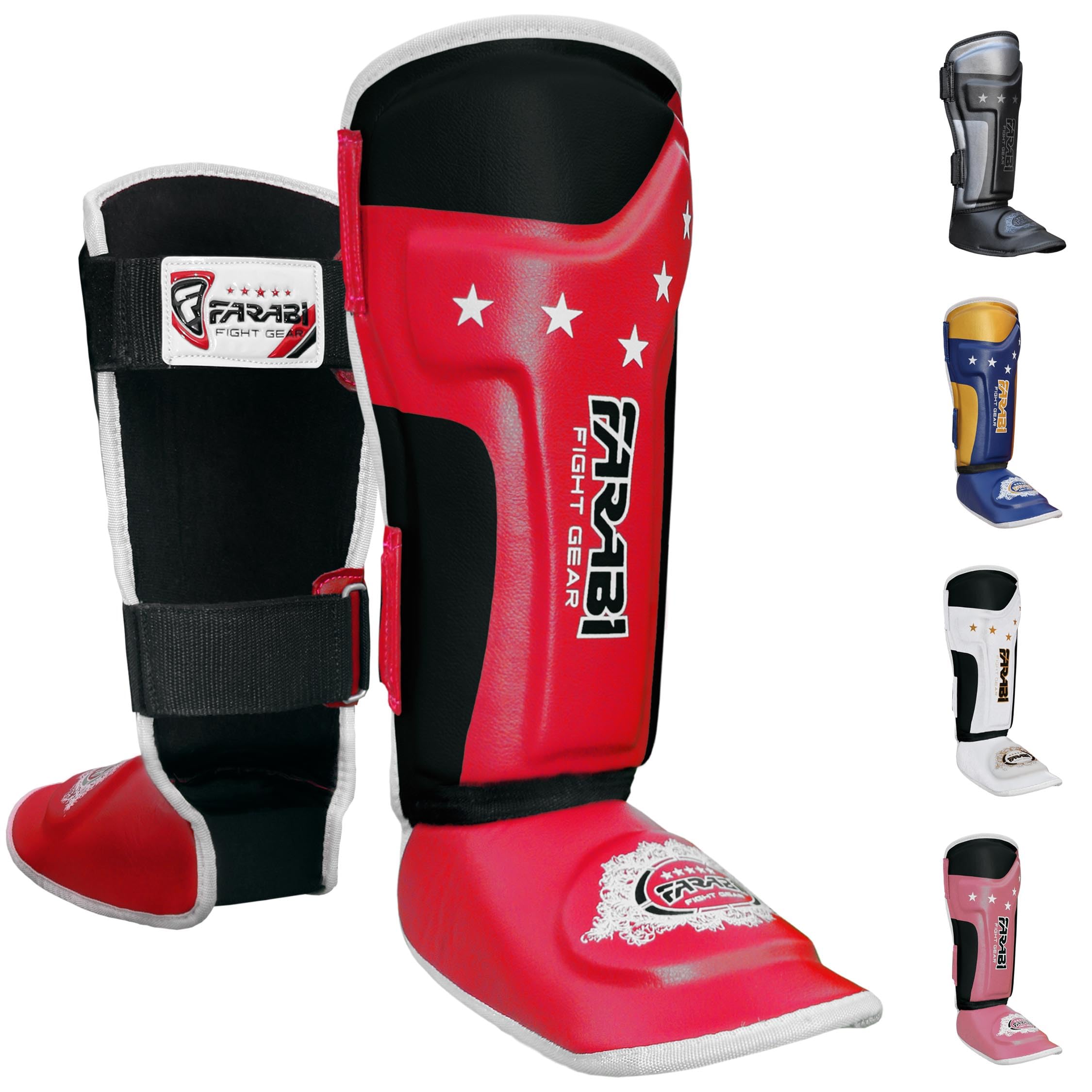 Farabi Sports Kids Shin Guards - Shin Instep Kickboxing Shin Pads MMA, Muay Thai Shin Guards (Kids, Red)