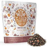 Wow and Flutter Winter Chai Loose Leaf Black Tea, Ginger &amp; Cinnamon 1.75 oz | Caffeinated spiced blend cloves, vanilla, rose, bright citrus finish for cozy at-home lattes, Small-batch dependable flavor