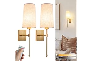 YHCDLAMP Battery Operated Wall Sconce Light Set Of Two, Battery Operated Sconces Wall Lighting Indoor Wireless Wall Sconce With Remote Control, Dimmable Battery Wall Lamp With 3CCT Bulb For Bedroom Living Room