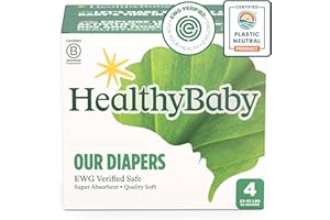 HealthyBaby Our Diapers | EWG Verified Safe & Plant-Based Diapers | Absorbent for Leak Protection | Soft Organic Cotton Shell | Chlorine-Free Diaper for Sensitive Skin | Size 4 (50 Diapers)