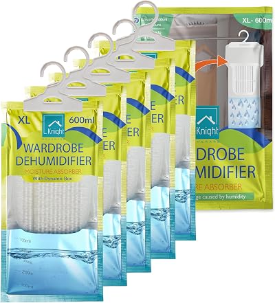 KNIGHT 5Pk XL Wardrobe Dehumidifier Moisture Absorber 600ml Bags Hanging Up To