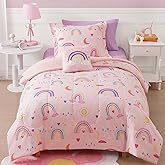 Kaleido Space Glow in The Dark Twin Size Comforter Set for Girls, Pink Rainbow Bedding Set for Kids 1 Comforter, 1 Decor Pillow, 1 Pillow Sham