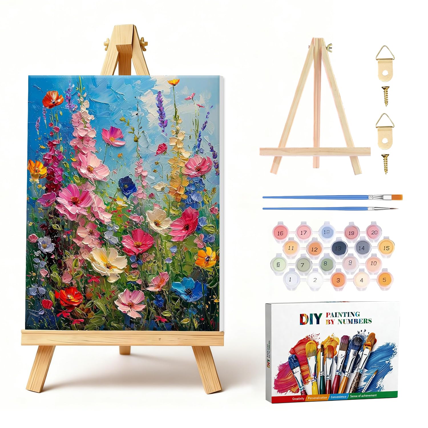 Amaieuin Flowers Paint by Numbers for Adults Frame with Easel,Painting by Numbers for Adults,DIY Adult Paint by Numbers for Home Wall Art Decor 12X8in