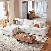 Vorthio Cloud Couch Sectional 110.2'' Oversized Modular Deep Seat Sofa L Shaped Comfy White Cloud Couch with Washable Cover for Living Room 3 Seater with 1 Ottoman