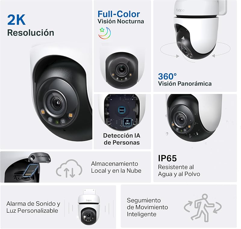 C510W - Cámara de Vigilancia WiFi Exterior 360º, 2K 3MP, Detección IA