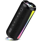 dotn Portable Bluetooth Speaker, 2026 Bluetooth Wireless Speaker 5.4 with RGB Lights, 20H Playtime with Deep Bass, IP7 Waterproof, TWS Pairing, Portable Speaker for Travel/Party/Home/Gifts, Black