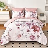 LLDSYW Floral Comforters Queen Size 7 Pieces Botanical Pink Bed in a Bag Ulter Soft Microfiber Bedding Set, Lightweight Bed Comforter Set with Sheets for All Season (Pink, Queen)