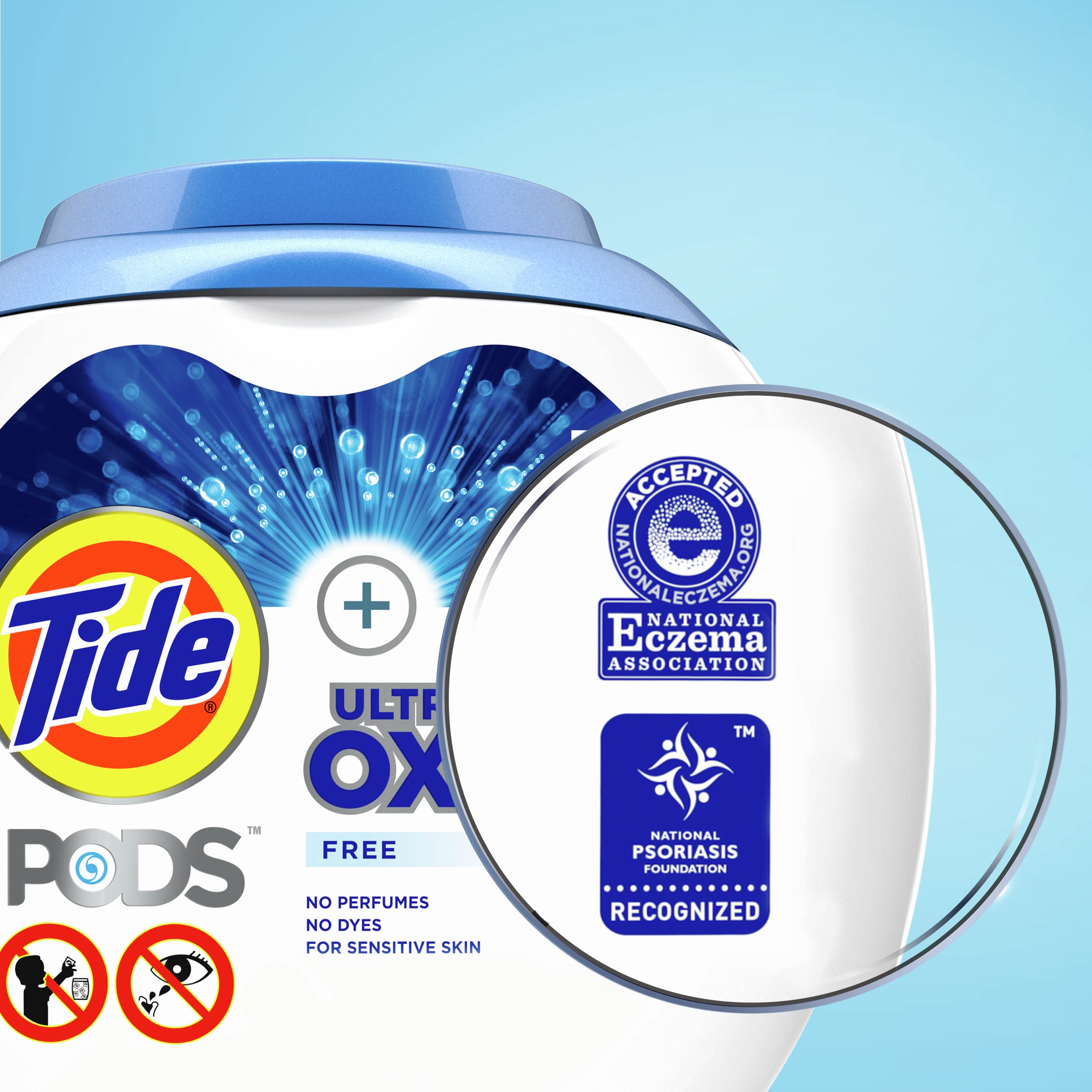 Tide PODS Ultra OXI Free Laundry Detergent Pacs, National Eczema Association and National Psoriasis Foundation Recommended, 57 count