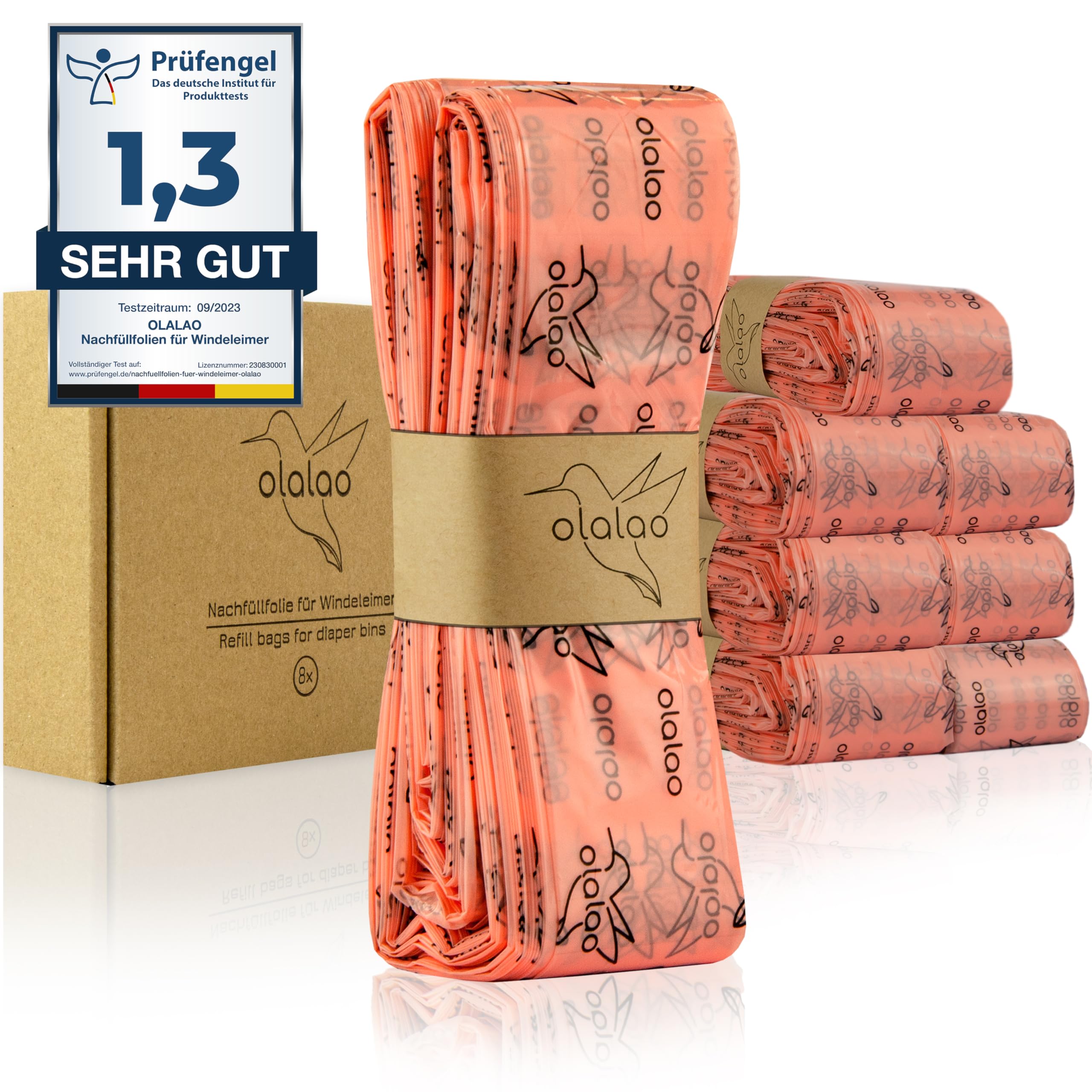 olalao Refill Film for Nappy Bin 8-Pack - Compatible with Tommee Tippee Twist & Click Refill Cassettes and More (Pack of 8)