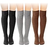 Chicingyou 3 Pairs High Fuzzy Socks over Knee Long Stocking Coral Fleece Plush Socks for Women Soft Warm Leg Warmers