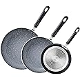 Cook N Home 8"/10"/12" 3 Pieces Frying Saute Pan Set with Non-stick Coating and Induction Compatible bottom, Black