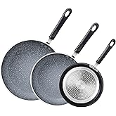 Cook N Home 8"/10"/12" 3 Pieces Frying Saute Pan Set with Non-stick Coating and Induction Compatible bottom, Black