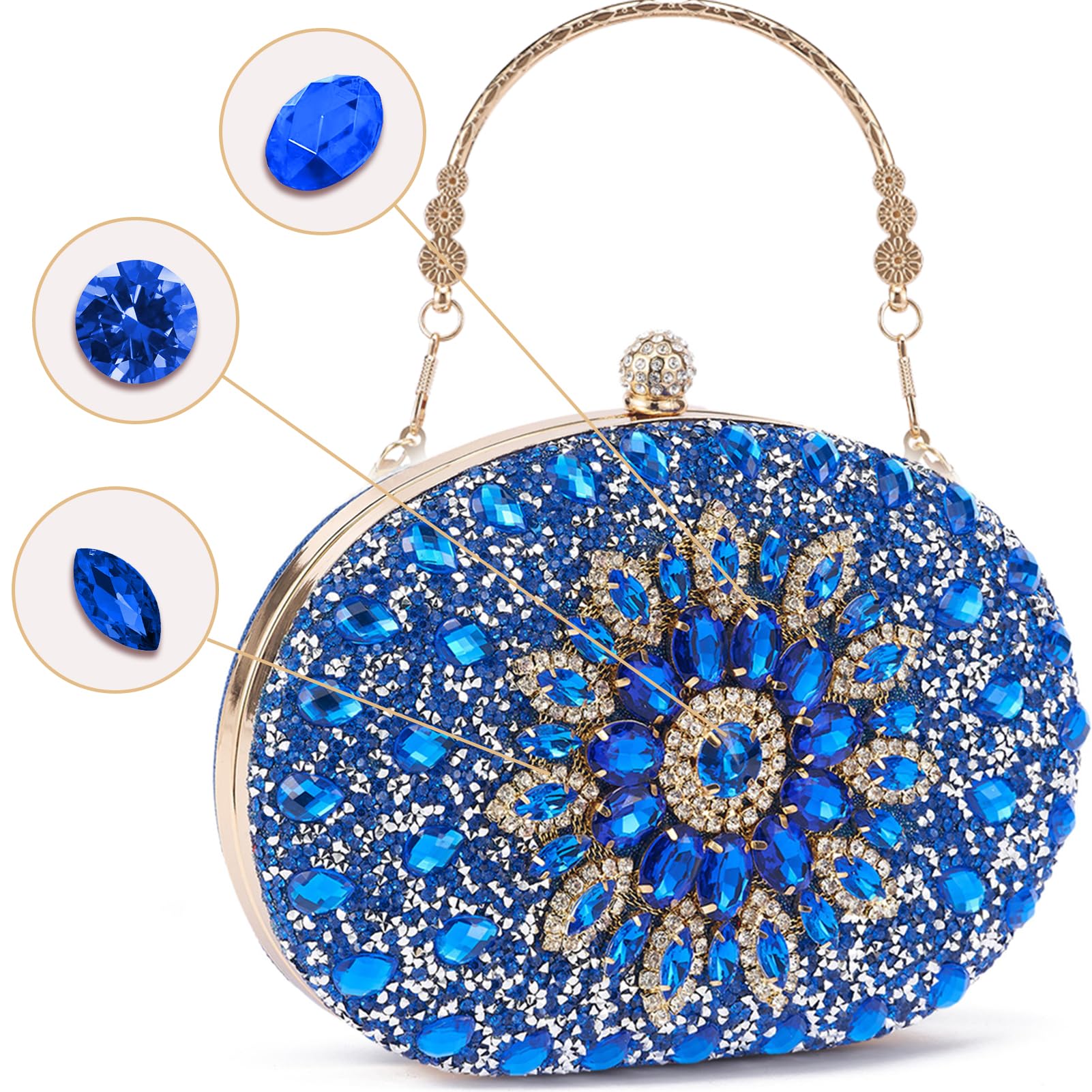 Photo 1 of YAPAIOU Rhinestone Clutch Purses For Women Evening Sparkly Clutch Crystal Diamond Bag For Party Weddings Formal Prom(Blue)