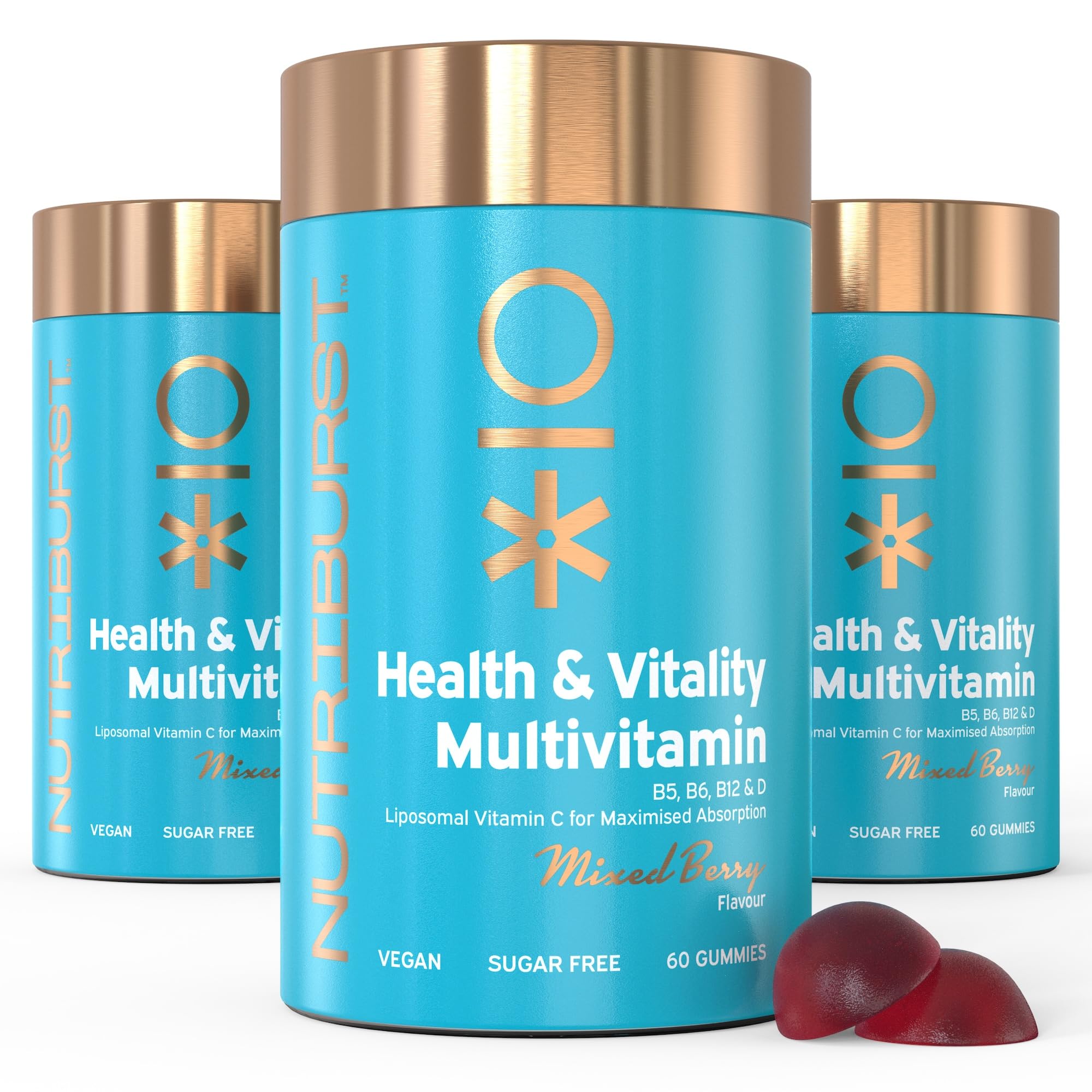 Nutriburst - Vegan Multivitamins Gummy Vitamin C B5 B6 B12, D - Multi Pack 3 x 60s Chewable Gummies - Sugar-Free Supplement - Healthy Nutrition Suitable for Vegetarians & Vegans