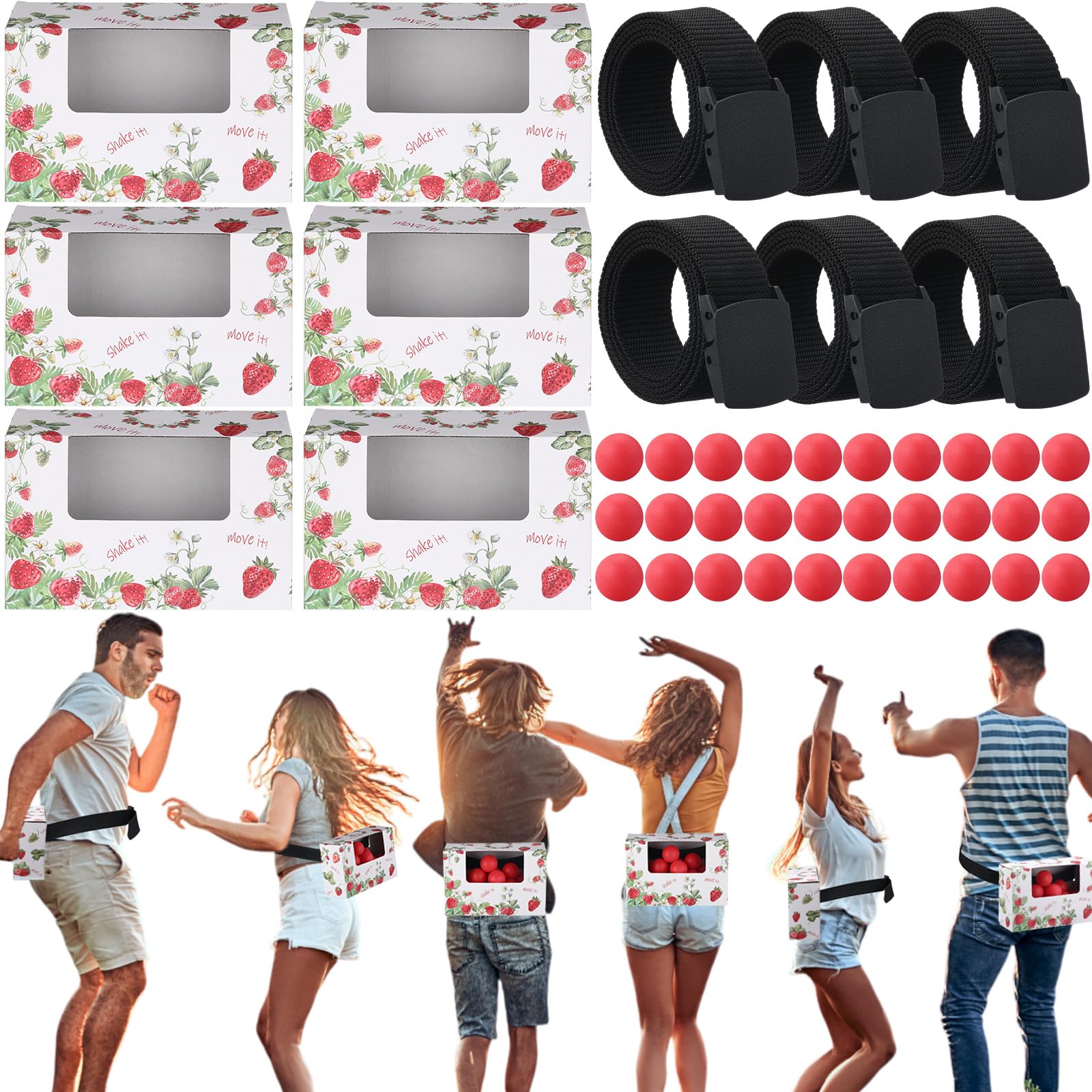 Photo 1 of VioraWhite 6 Sets Safari Animal Baby Shower Games Bridal Funniest Baby Shower Play, Interactive Balls for Boy or Girl, Table Tennis Twerk Game(Strawberry,Red)