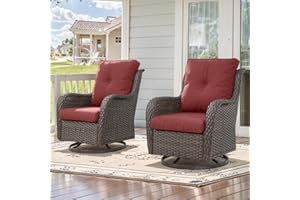 Belord Outdoor Swivel Rocker Patio Chairs - 360 Degree Swivel Glider Seating Wicker Rocking Chairs Set of 2 with High Back Deep Seat for Porch Balcony Deck, Brown/Red