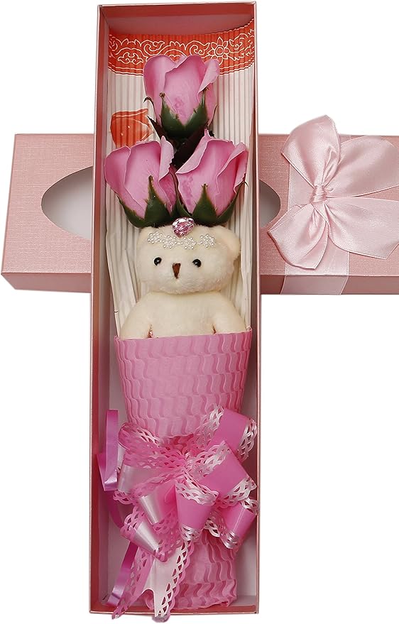 Amazon バラの花束 くま花束 花束 彼氏 彼女 造花 コスプレ 花嫁 フラワーギフト誕生日 結婚記念日 プレゼント 彼女 女性 母の日 クリスマス バレンタイン ホワイトデー バラ ピンク 造花 オンライン通販