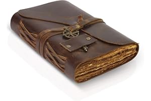 WANDERINGS Vintage Leather Journal - Antique Handmade Leather Bound Journal with Old Fashioned Deckle Edge Paper - Perfect for Writing, Shadows Journal, a Grimoire, Sketching, as a Diary - 7 x 5