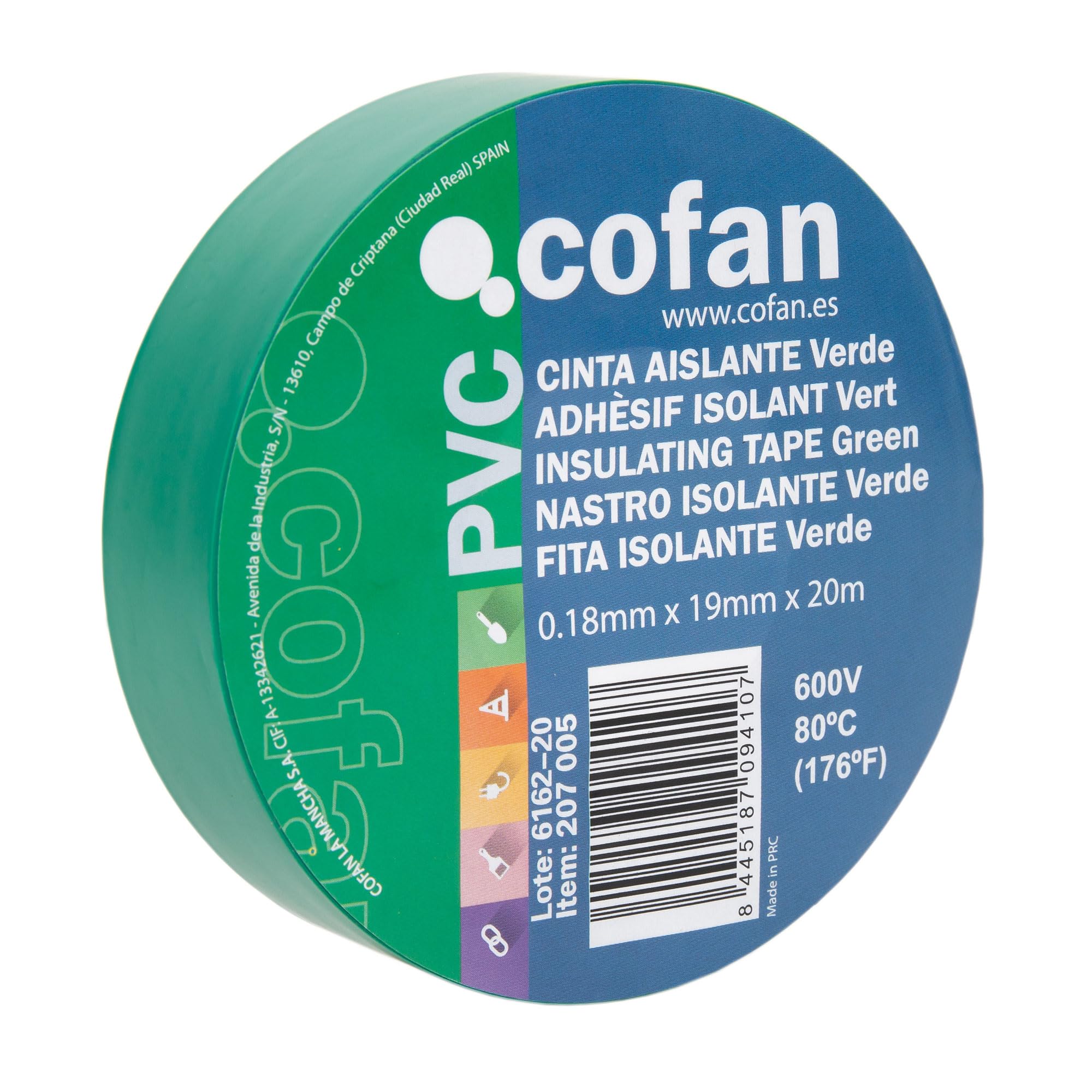 CoFan 207005 Insulating Tapes (Quartz, 19 x 20 m/180 microns Green
