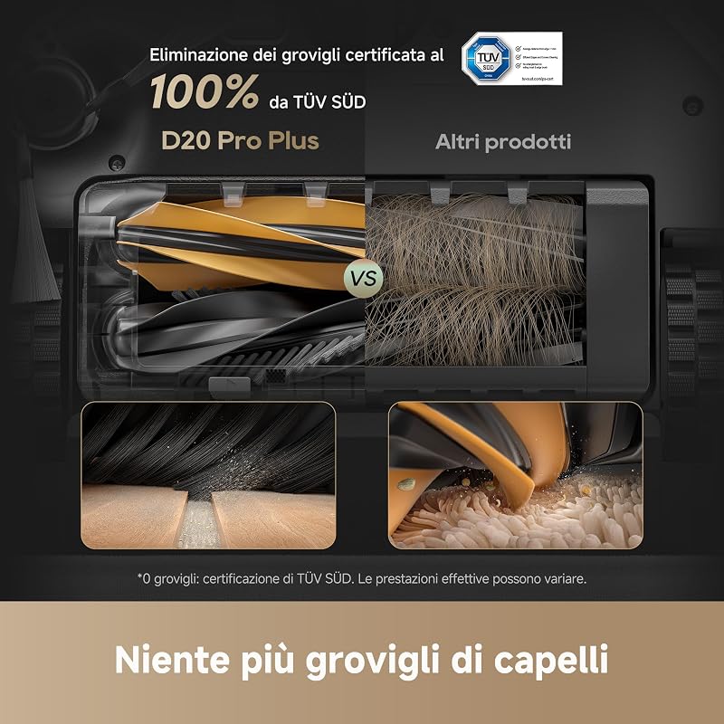 D20 Pro Plus Robot Aspirapolvere Lavapavimenti, DuoBrush per Peli