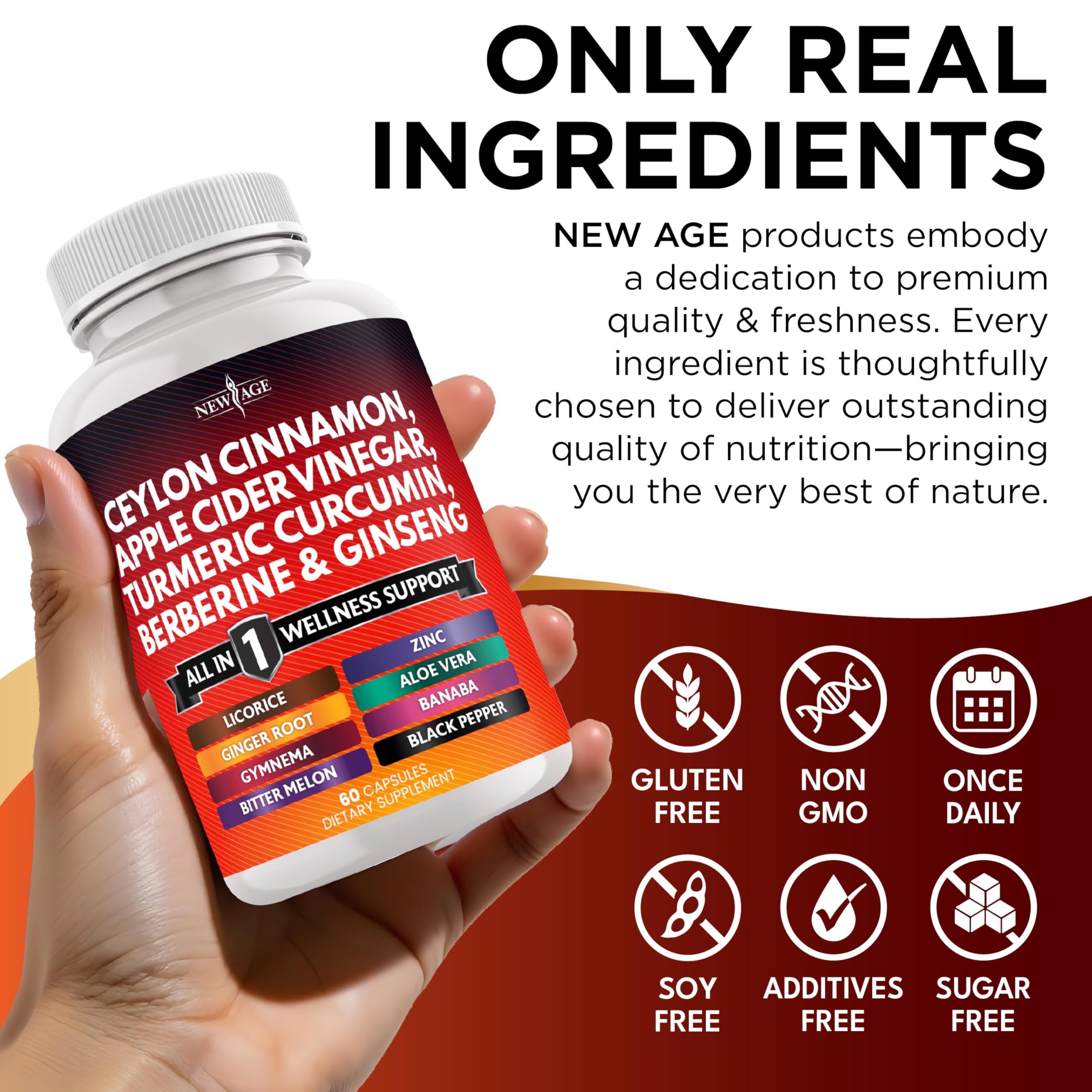 Ceylon Cinnamon, Turmeric, Apple Cider Vinegar, Ginseng, Aloe Vera, Berberine Plus Banaba, Ginger Root - 60 Count