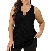 FOREYOND Women' s Plus Size Tank Tops Workout Loose Fit Athletic Tops V Neck Racerback Yoga Gym Shirts Casual Summer