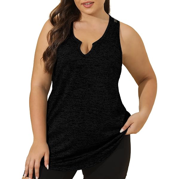 SHIJIALI Women's Plus Size Henley Tank Top - V-Neck Sleeveless Flowy Blouse For Summer - View #7