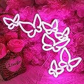 SYLHOME Pink Butterfly Led Neon Light Sign Girls Bedroom Kids Room Beauty Studio Living Room Wedding Birthday Christmas Party Light Up Sign 16.5" X 8.9" USB Led lamp Lighting fixtures